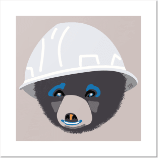 Bear Cub in a White Hard Hat  Funny Foreman Construction Humor Posters and Art